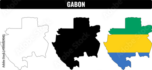 Gabon shapes set showing different colors and styles of the map outline