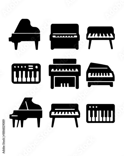 Keyboard Instrument Silhouette Set – Grand, Upright, Digital, Synth