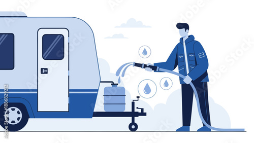 Replenishing Water Supply For Recreational Vehicle During Road Trip Adventure