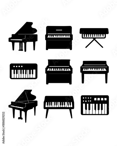 Keyboard Instrument Silhouette Set – Pianos, Synths, Digital Variants