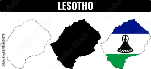 Different shapes of Lesotho are shown, including outline, filled, and flag design