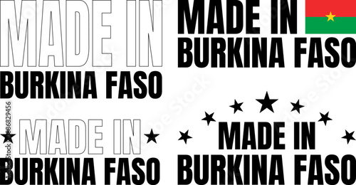 Icons set of Made in Burkina Faso with bold font and simple design elements