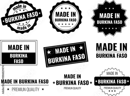 Set of icons for Burkina Faso product labels showing premium quality and origin markings