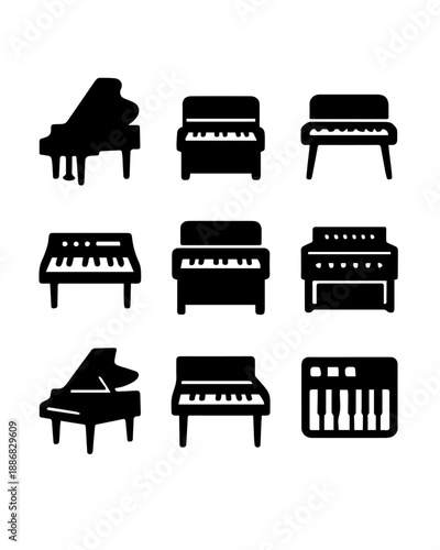 Keyboard Instrument Silhouette Set – Grand, Upright, Digital, Synth