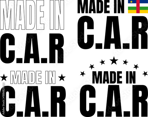Bold icons set representing Made in Central African Republic in distinct styles and designs