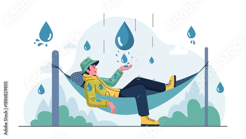 Relaxing Day In The Rain On A Hammock In Nature Away From The City