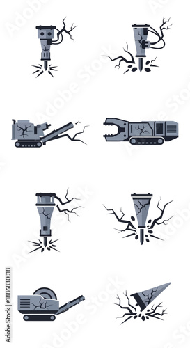 Robust Construction Equipment Icons Breaking Ground Engineering Operations Design