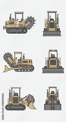 Robust Construction Equipment Vector Art Collection Track Type Tractors And Trenchers