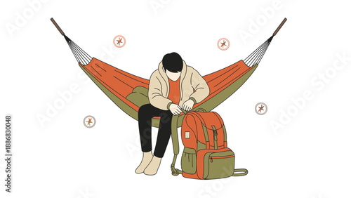 Relaxing In Hammock Outdoor Recreation And Backpacking Lifestyle Illustration