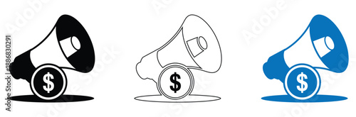 Megaphone announcements with dollar coin for business promotions