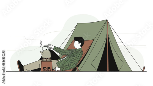 Relaxing Morning Tea While Camping On A Hill Adventure Lifestyle