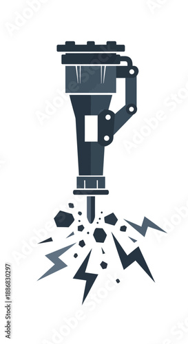 Robust Demolition Tool Vibrating Hard Surface Creating Dynamic Fragmented Impact Vector Graphic