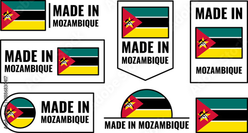 Icons set for products made in Mozambique featuring the national flag design