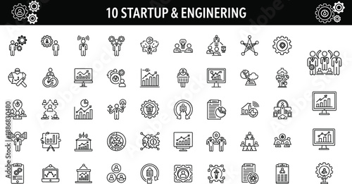 Black and white line for startup and engineering concepts line black and white business technology