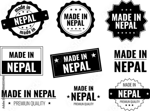 Set of made in Nepal labels showcasing product quality and origin from Nepal
