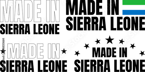 Icons set showing made in Sierra Leone in bold font for various designs and uses