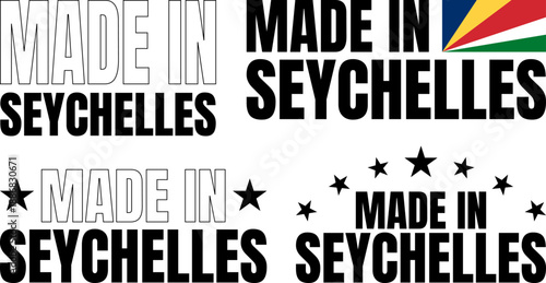 Bold designs of made in Seychelles icons featuring various styles and colors