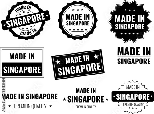 Set of made in Singapore labels showing product emblems from Singapore