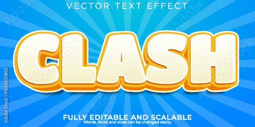 Editable text effect with large white and orange clash word on blue background