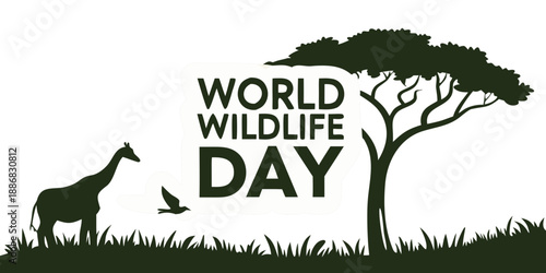 World Wildlife Day celebration with giraffe and tree silhouette  