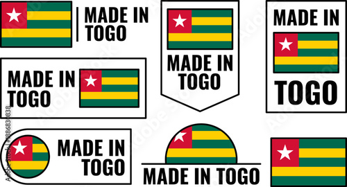 Togo product emblem icons set featuring Made in Togo design in various styles