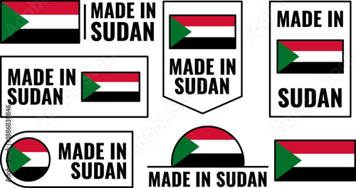Icons set representing products made in Sudan with the Sudan flag design