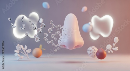 Anosmia Awareness Day: nose and molecular structures 3D render