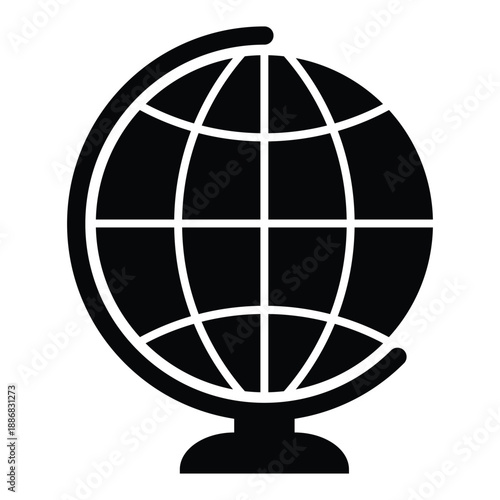 World Globe Silhouette on Stand with Latitude and Longitude Lines