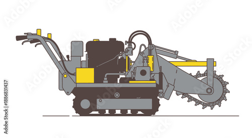 Robust Utility Trencher Machine Vector Illustration For Construction And Landscaping Projects