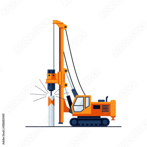 Robust Foundation Drilling Rig For Deep Ground Construction Projects Vector Art