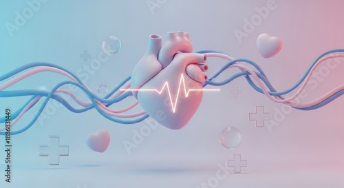 3D heart with electrocardiogram for Congenital Heart Defect Awareness Week