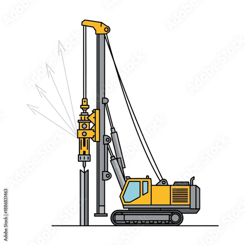 Robust Foundation Pile Driver Machine Engaged In Essential Construction Site Operations