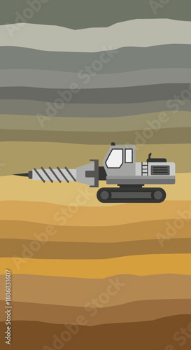 Robust Ground Penetrating Bore Machine Working On Geological Extraction Site Illustration