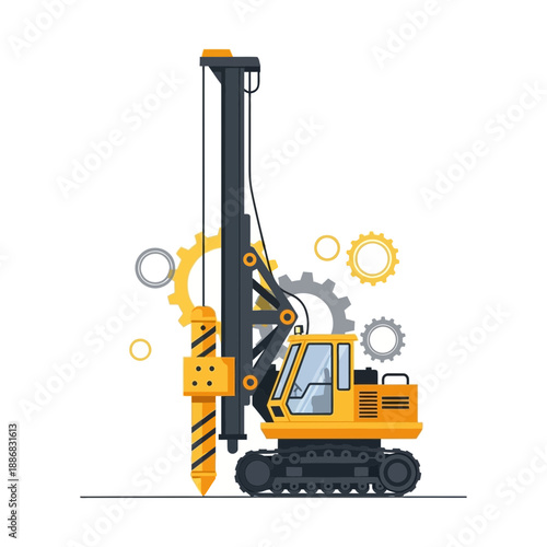Robust Yellow Piling Rig Illustration For Heavy Construction Foundation Work Projects