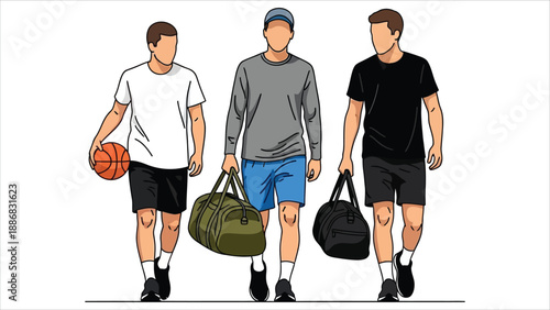 Male Friends Going to Play Sports Healthy Lifestyle Flat Design