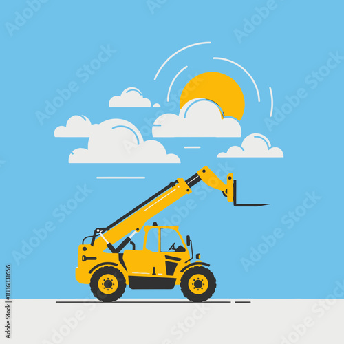 Robust Yellow Telehandler Equipment Ready For Industrial Construction Work Illustration