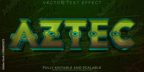 Vibrant aztec text on dark background with ornate details