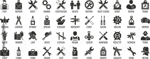 Black and white of tools and repair services maintenance equipment