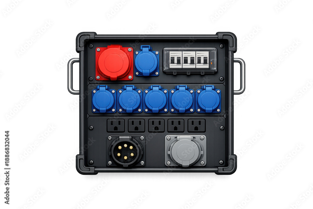 Fototapeta premium Professional power distribution unit with multiple outlets and circuit breakers