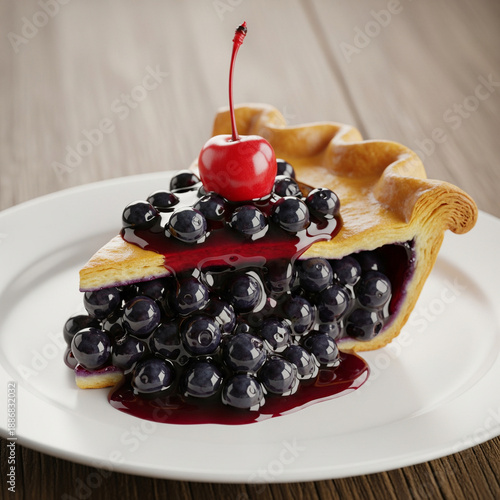 slice of pay cake with blueberry and cherry topping © Nad