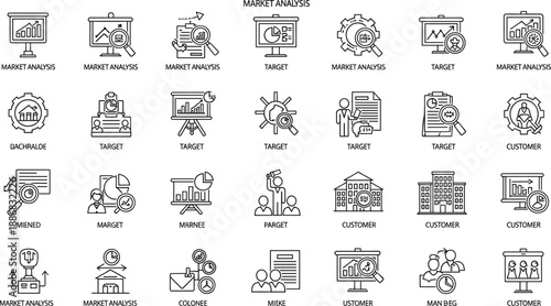 Black line of business analysis and marketing concepts target customer