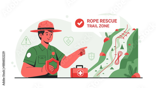Rope Rescue Adventure Illustration In the Trail Zone for Safety