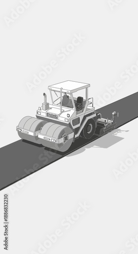 Robust Industrial Road Roller Compacting Freshly Laid Asphalt For Infrastructure Development