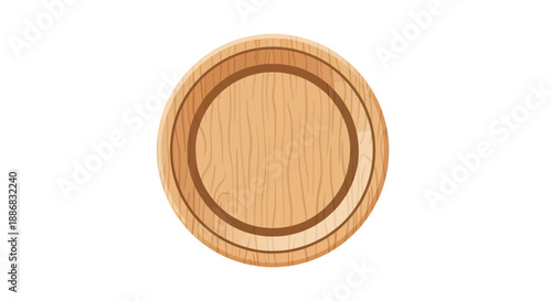 Round Wooden Serving Tray Or Cutting Board With Natural Wood Grain Texture Isolated Object