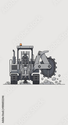 Robust Industrial Trencher Cutting Earth For Underground Utility Installation