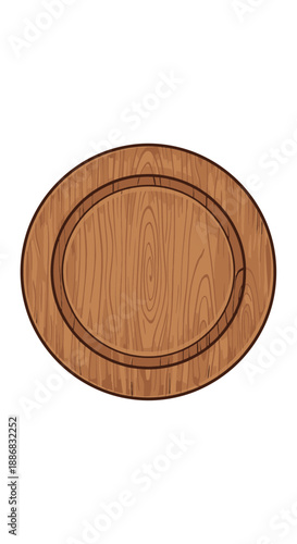 Round Wooden Cutting Board Kitchen Utensil Isolated On White Background With Copy Space