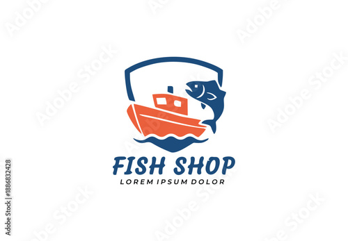 Fish boat concept logo design for your branding and identity