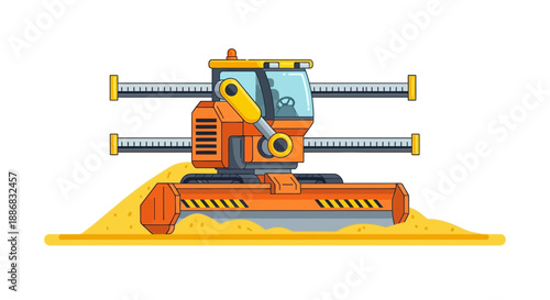 Robust Orange Construction Paver Vehicle Operating On Sandy Terrain Groundwork Illustration