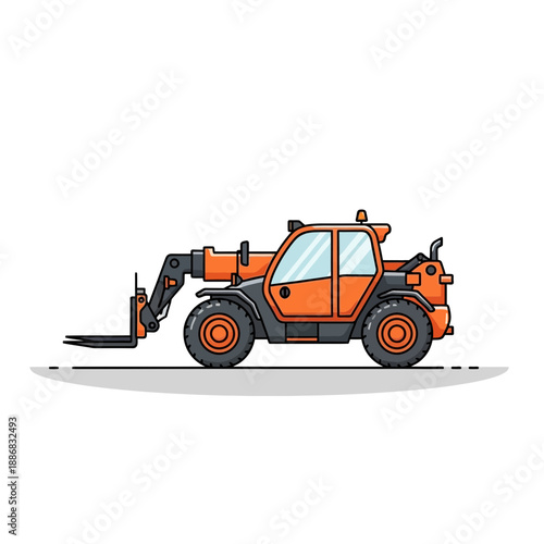 Robust Orange Telehandler Heavy Machinery Graphic Design Isolated Background Asset