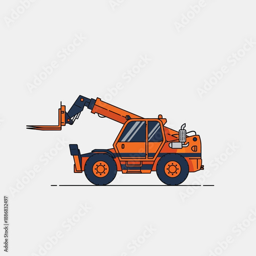 Robust Orange Telehandler Heavy Duty Lifting Equipment Vector Illustration Construction Site